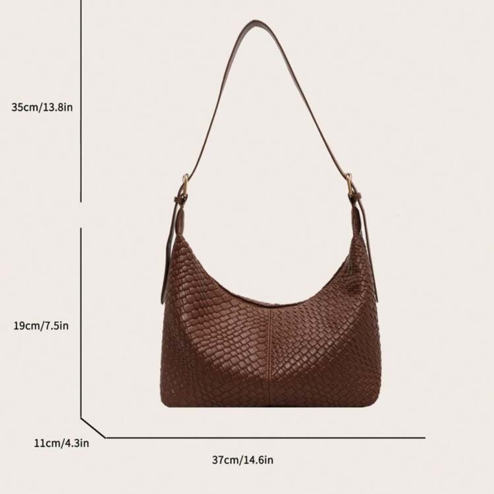 Black or Brown Soft Weave Large Shoulder Bag with Adjustable Shoulder Strap - Picture 10 of 10